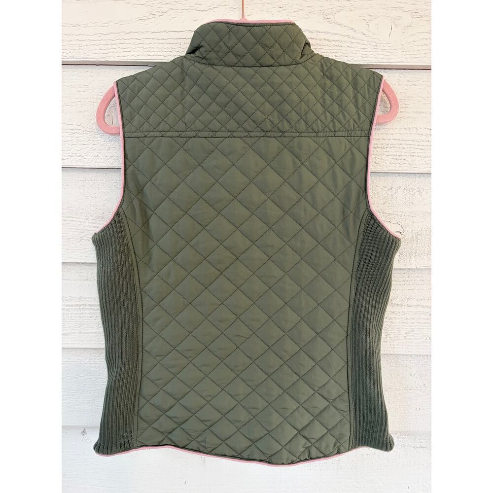 Miami Olive Green Quilted Puffer Vest Pink Trim Zip Front Women’s Medium - Picture 7 of 7